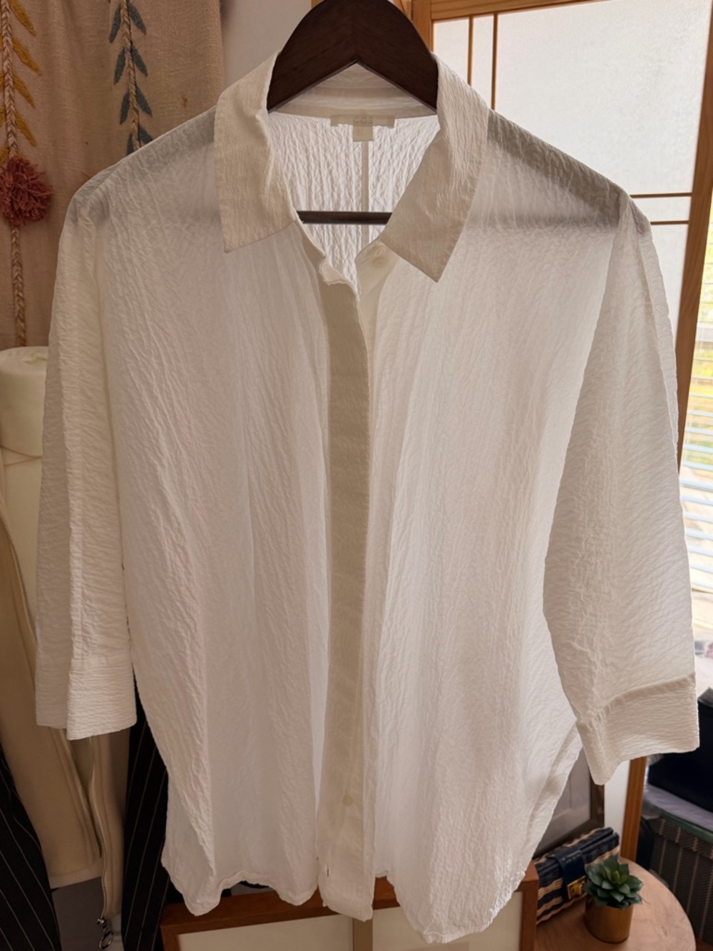 COS White Textured Cotton Blend Button-Up Shirt | Size M